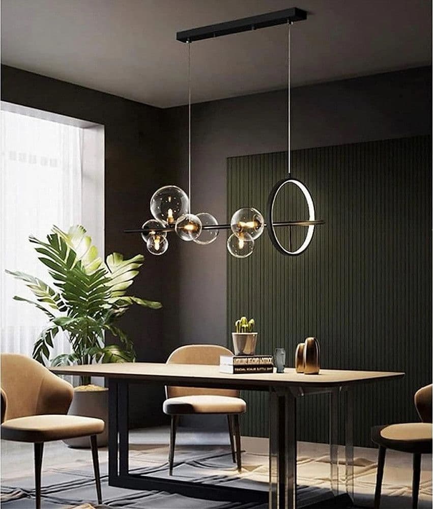 LAMPADARIO MODERNO A SOSPENSIONE NERO 7 SFERE G9 BOLLE IN VETRO CON CERCHIO 71676 in Lampade a sospensione Trade Shop italia - Napoli, commercioVirtuoso.it