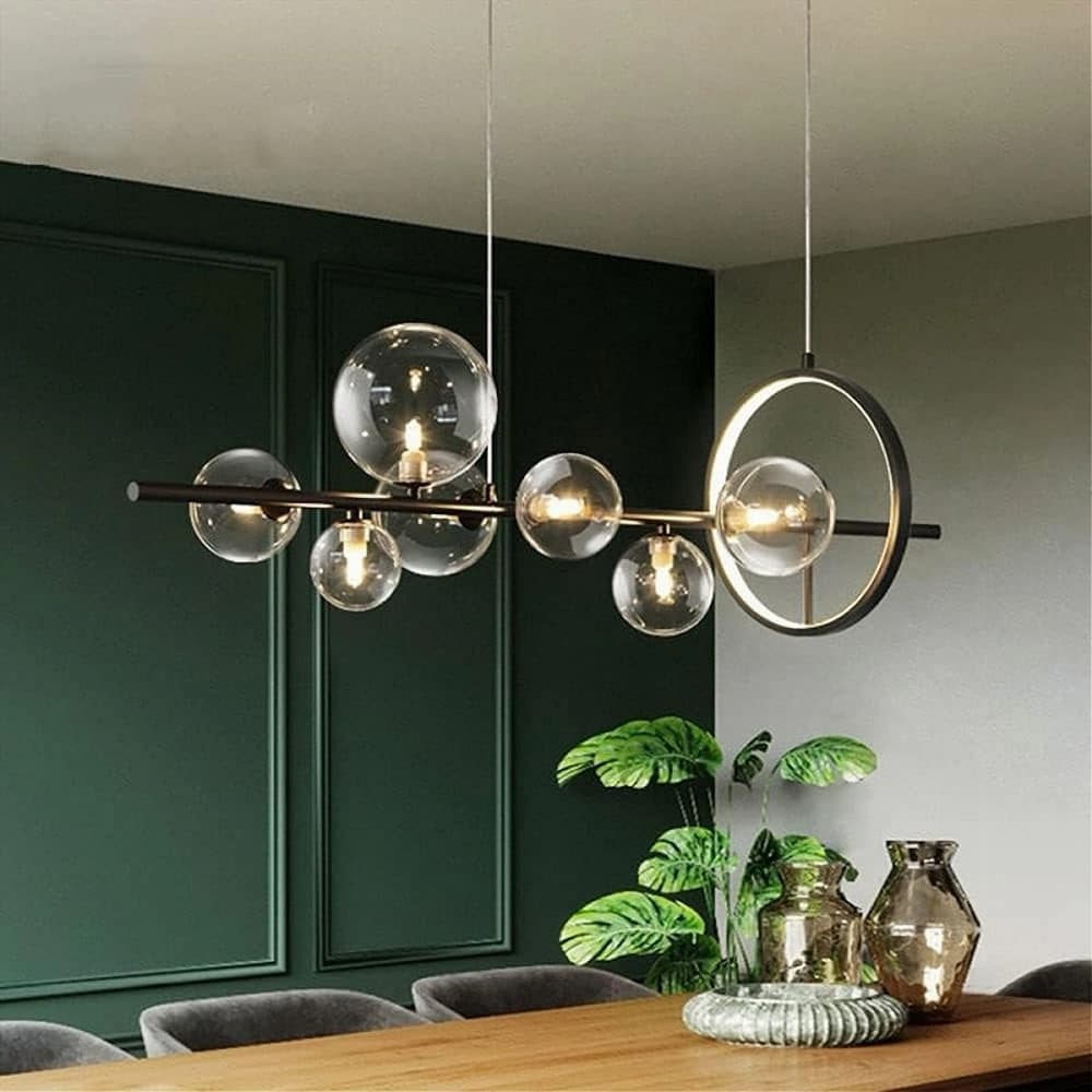 LAMPADARIO MODERNO A SOSPENSIONE NERO 7 SFERE G9 BOLLE IN VETRO CON CERCHIO 71676 in Lampade a sospensione Trade Shop italia - Napoli, commercioVirtuoso.it
