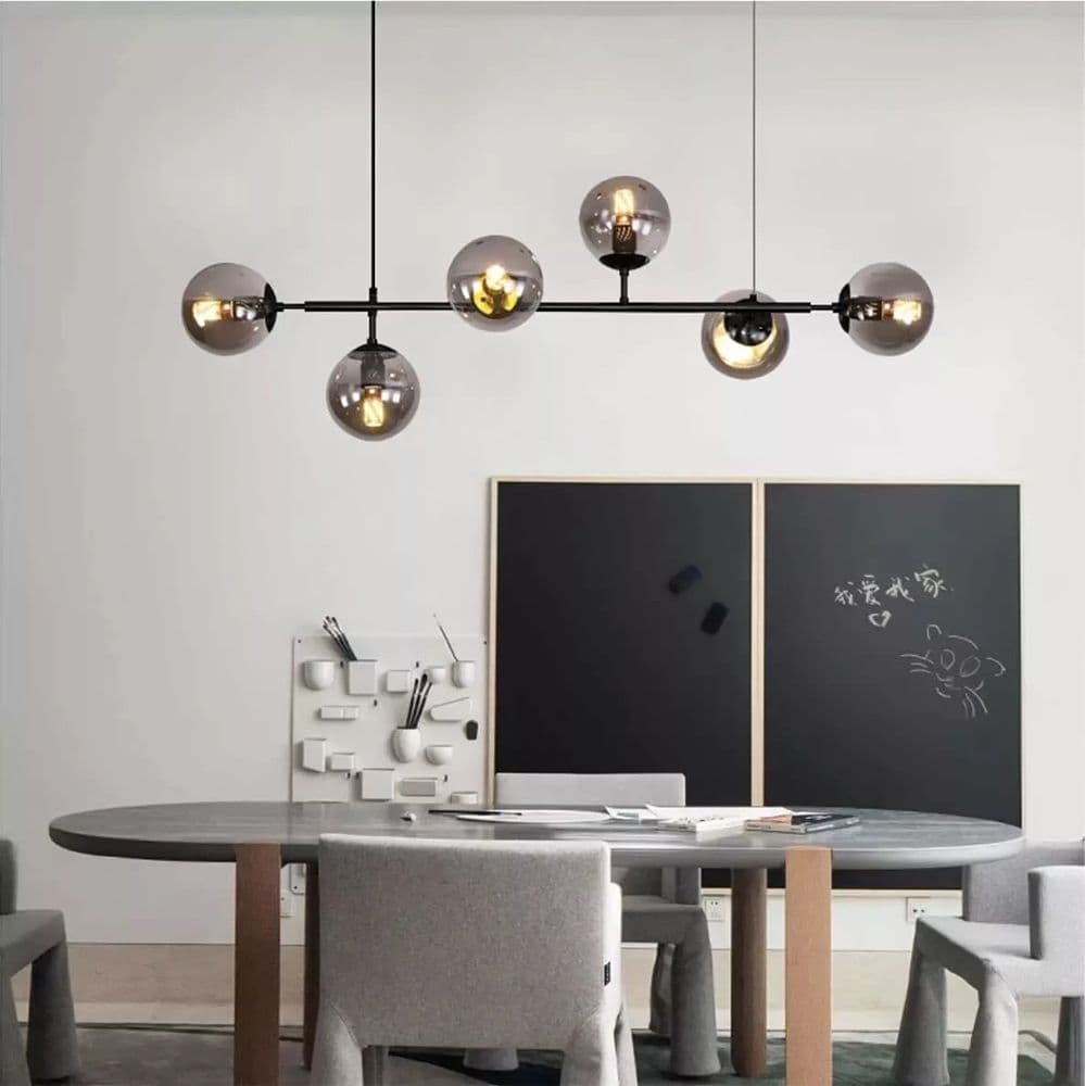 LAMPADARIO SOSPENSIONE 6 SFERE ATTACCO E27 IN VETRO LAMPADA IN METALLO NERO 71669 in Lampade a sospensione Trade Shop italia - Napoli, commercioVirtuoso.it