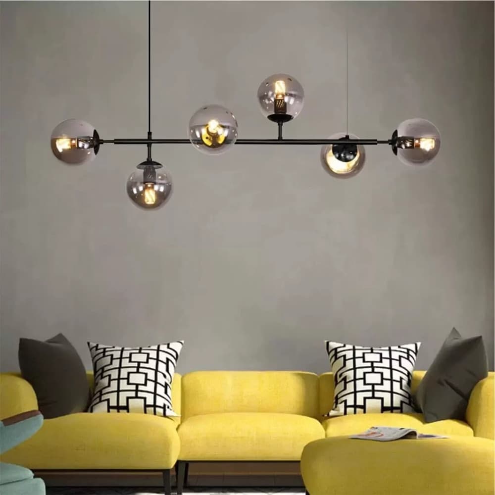LAMPADARIO SOSPENSIONE 6 SFERE ATTACCO E27 IN VETRO LAMPADA IN METALLO NERO 71669 in Lampade a sospensione Trade Shop italia - Napoli, commercioVirtuoso.it