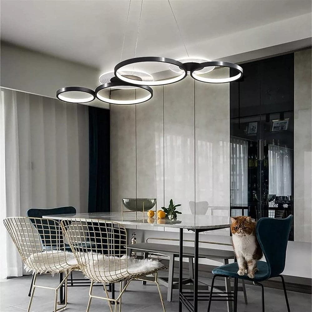 LAMPADARIO A SOSPENSIONE LED NERO 65W 6 ANELLI LUMINOSI MODERNO CON TELECOMANDO 71415 in Lampade a sospensione Trade Shop italia - Napoli, commercioVirtuoso.it