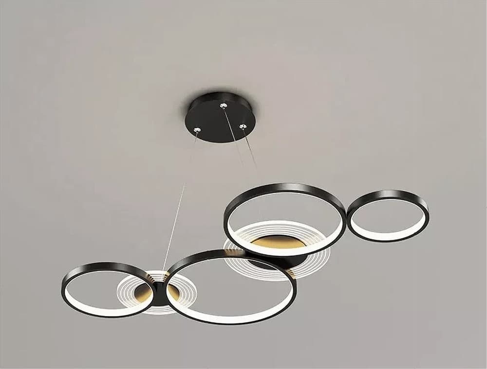 LAMPADARIO A SOSPENSIONE LED NERO 65W 6 ANELLI LUMINOSI MODERNO CON TELECOMANDO 71415 in Lampade a sospensione Trade Shop italia - Napoli, commercioVirtuoso.it