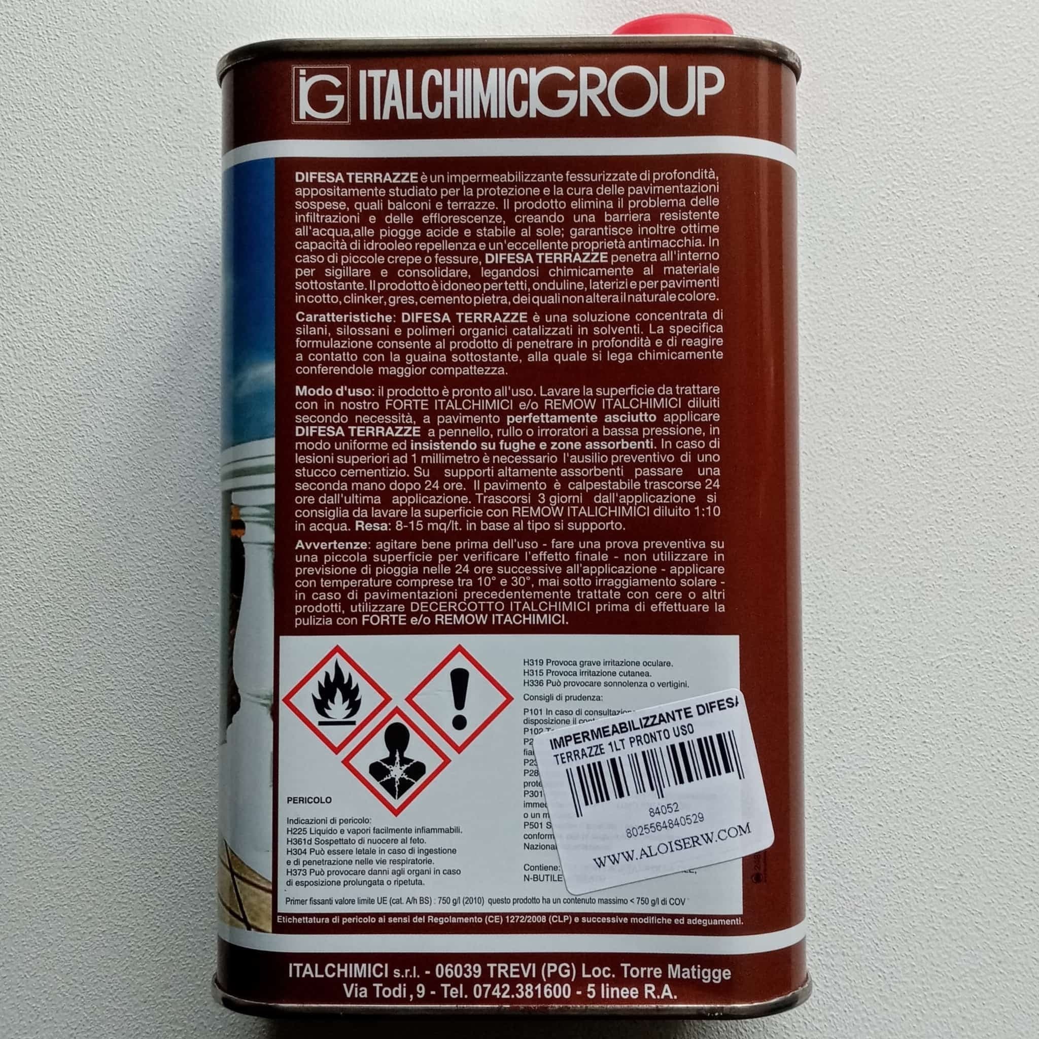 Italchimici Difesa Terrazze 1lt impermeabilizzante trasparente a solvente in Impermeabili Aloiserw.com - Altomonte, commercioVirtuoso.it