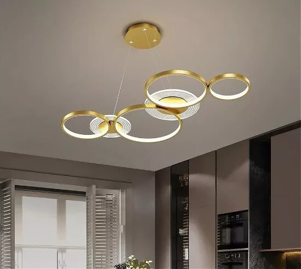LAMPADARIO A SOSPENSIONE LED ORO 65W 6 ANELLI LUMINOSI MODERNO CON TELECOMANDO 71422 in Lampade a sospensione Trade Shop italia - Napoli, commercioVirtuoso.it
