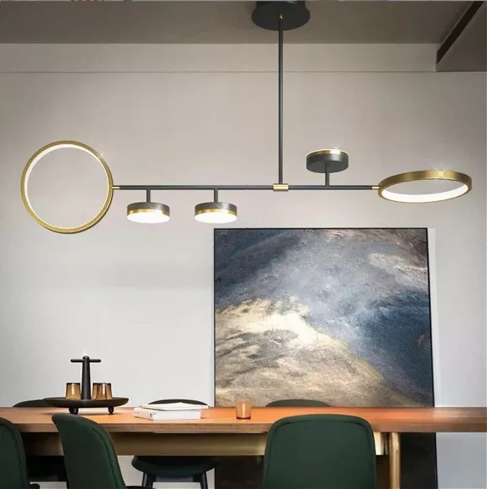 LAMPADARIO A SOSPENSIONE LED 37W CON 5 CERCHI ORIZZONTALE NERO ORO LUCE NATURALE 71354 in Lampade a sospensione Trade Shop italia - Napoli, commercioVirtuoso.it