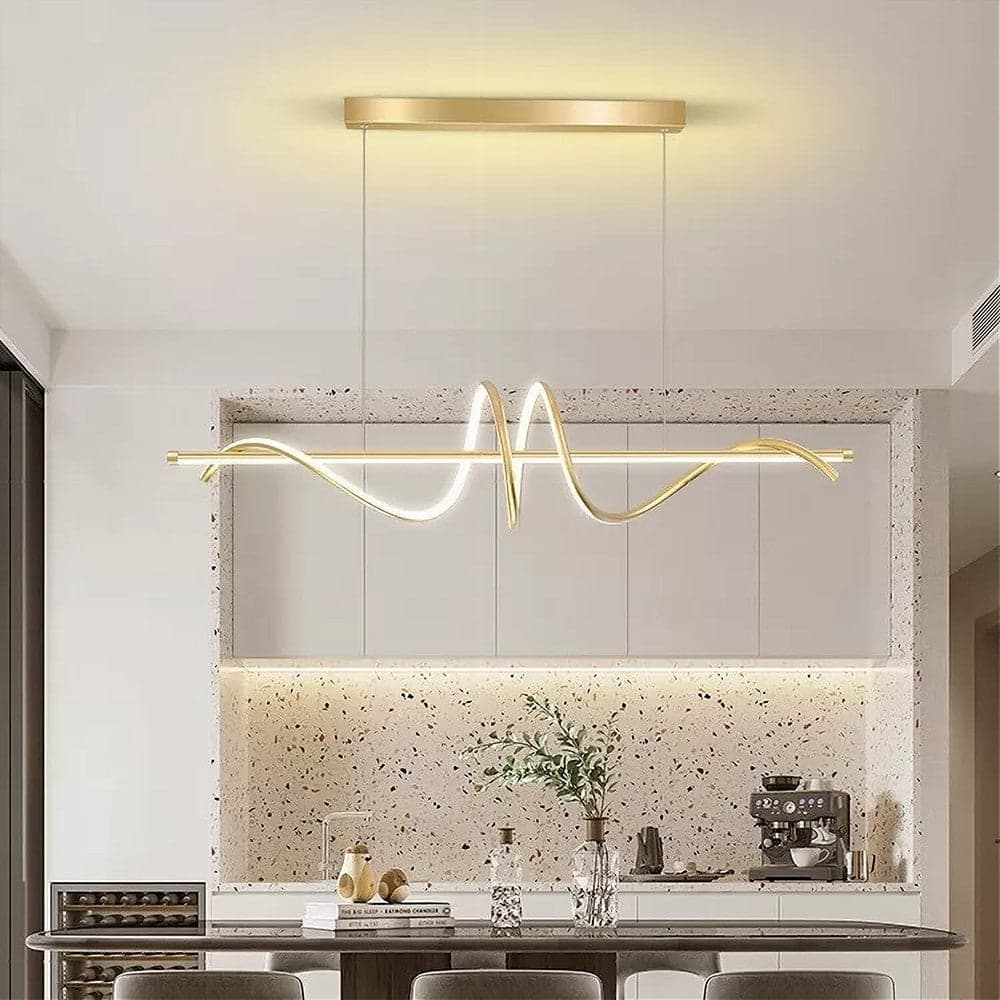 LAMPADARIO A SOSPENSIONE LED 65W ORO SPIRALE ONDULATO LUCE 6500K VORTICE ORIZZONTALE 32453 in Lampade a sospensione Trade Shop italia - Napoli, commercioVirtuoso.it