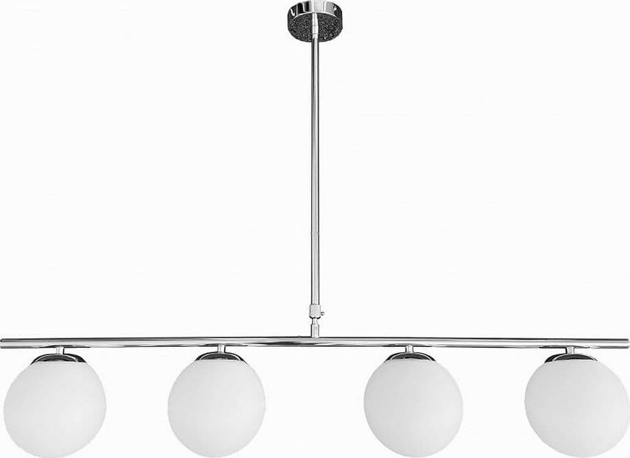 LAMPADARIO A SOSPENSIONE ARGENTO CON 4 SFERE BOLLE BIANCHE IN VETRO ATTACCO G9 33924 in Lampade a sospensione Trade Shop italia - Napoli, commercioVirtuoso.it