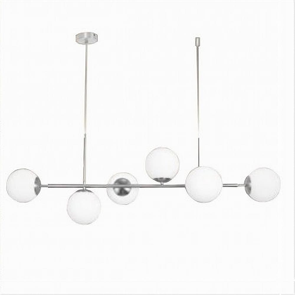 LAMPADARIO A SOSPENSIONE ARGENTO CON 6 SFERE BOLLE BIANCHE IN VETRO ATTACCO G9 33733