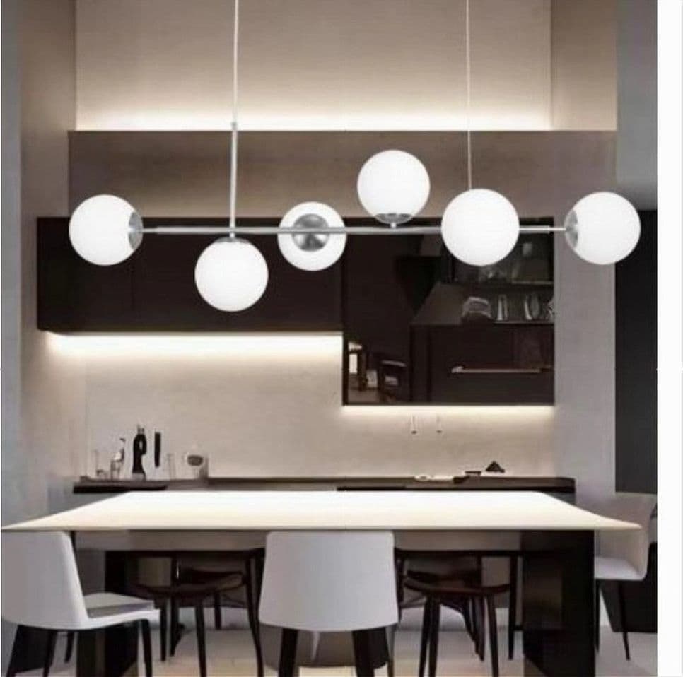 LAMPADARIO A SOSPENSIONE ARGENTO CON 6 SFERE BOLLE BIANCHE IN VETRO ATTACCO G9 33733 in Lampade a sospensione Trade Shop italia - Napoli, commercioVirtuoso.it