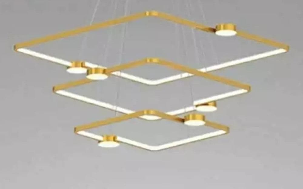 LAMPADARIO A SOSPENSIONE LED 112W 3 QUADRATI CON TELECOMANDO DESIGN MODERNO ORO 71231 in Lampade a sospensione Trade Shop italia - Napoli, commercioVirtuoso.it