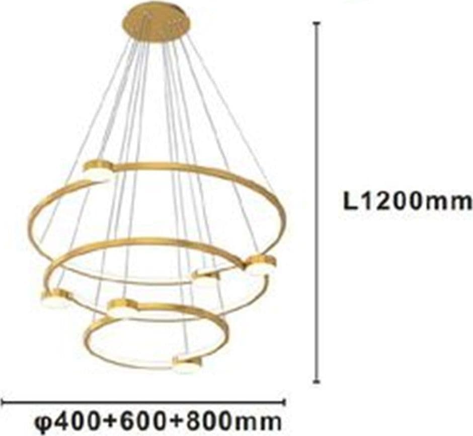 LAMPADARIO A SOSPENSIONE LED 96W 3 CERCHI CON TELECOMANDO DESIGN MODERNO ORO 71149 in Lampade a sospensione Trade Shop italia - Napoli, commercioVirtuoso.it