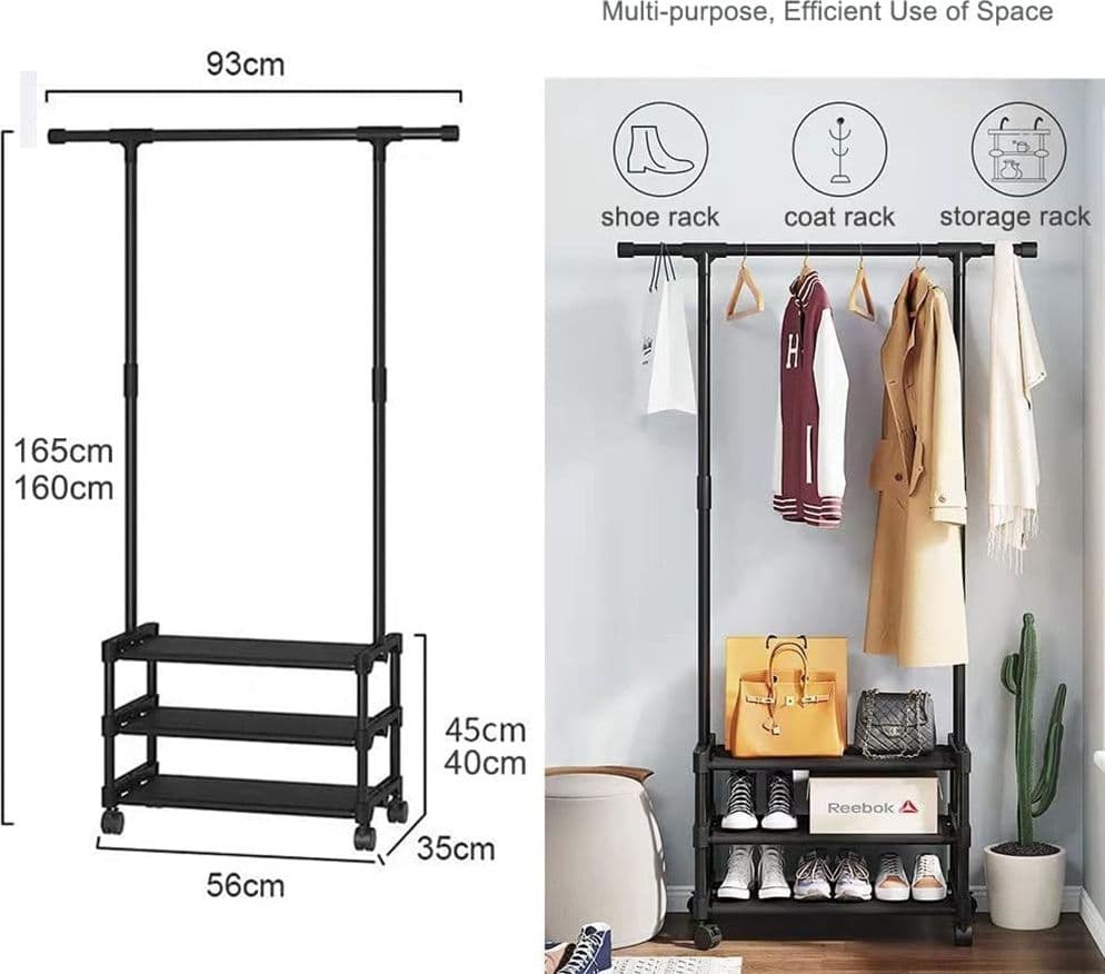 STAND APPENDIABITI IN METALLO CON RUOTE ATTACCAPANNI CON RIPIANI ASTA 56X35X165CM in Stand appendiabiti Trade Shop italia - Napoli, commercioVirtuoso.it