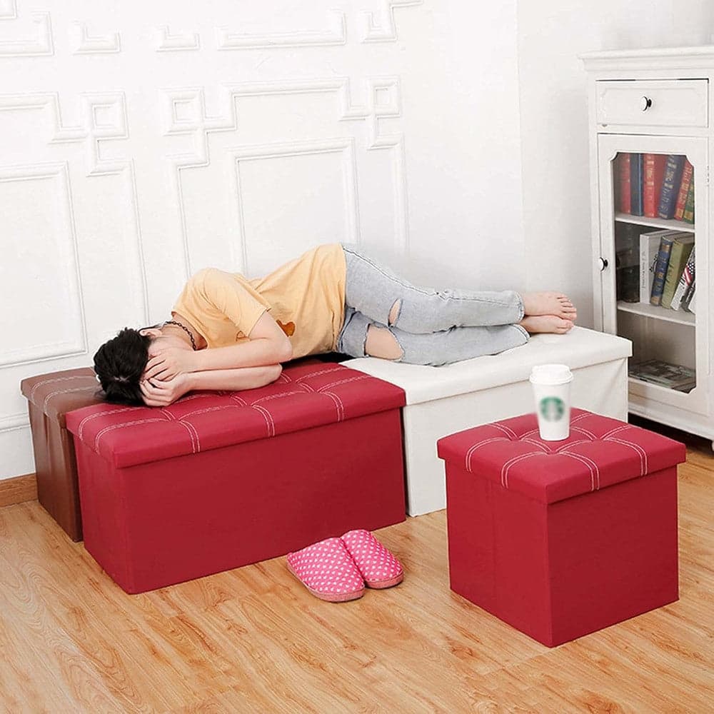 POUF CONTENITORE RETTANGOLARE SGABELLO POGGIAPIEDI PER COPERTE SCARPE GIOCATTOLI ROSSO in Panche contenitore Trade Shop italia - Napoli, commercioVirtuoso.it