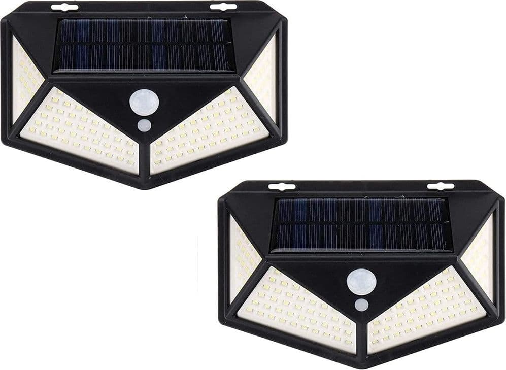 2 PZ LAMPADA SOLARE ESTERNO GIARDINO FARETTO FOTOVOLTAICO SENSORE LUCE 114 LED FARO