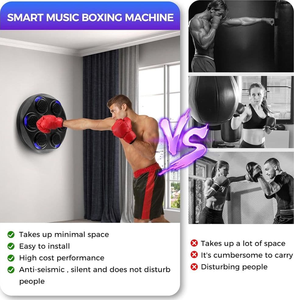 MACCHINA DA BOXE CON MUSICA DA PARETE LED BLUETOOTH ESERCIZIO PER ADULTI BAMBINI in Set da palestra Trade Shop italia - Napoli, commercioVirtuoso.it