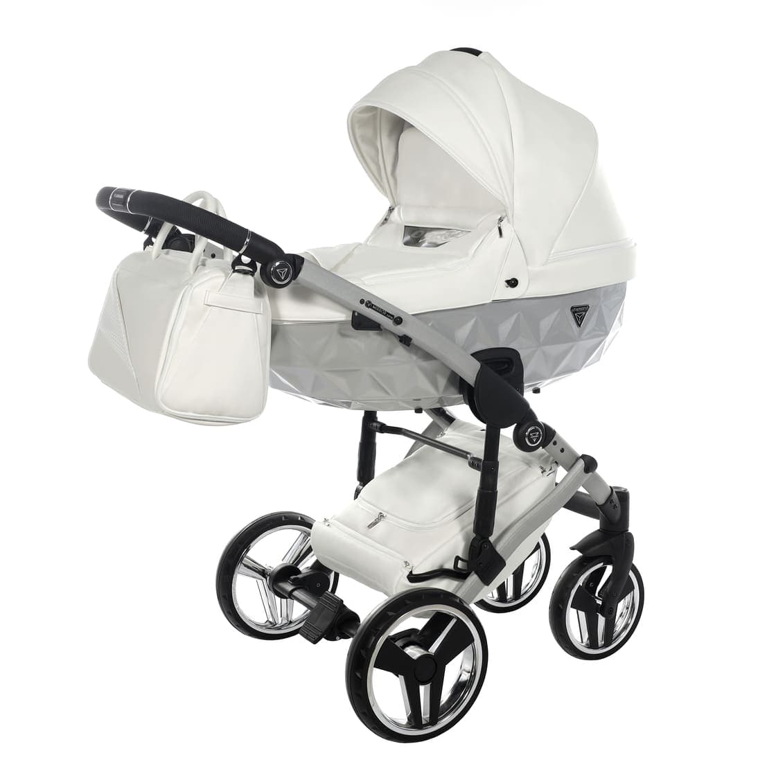 Junama Diamond Mirror Satin V2 2 in 1 Pelle Bianco Navicella Grigio Telaio Cromato in Specchietti per angolo morto La Casa Del Bebè - Napoli, commercioVirtuoso.it