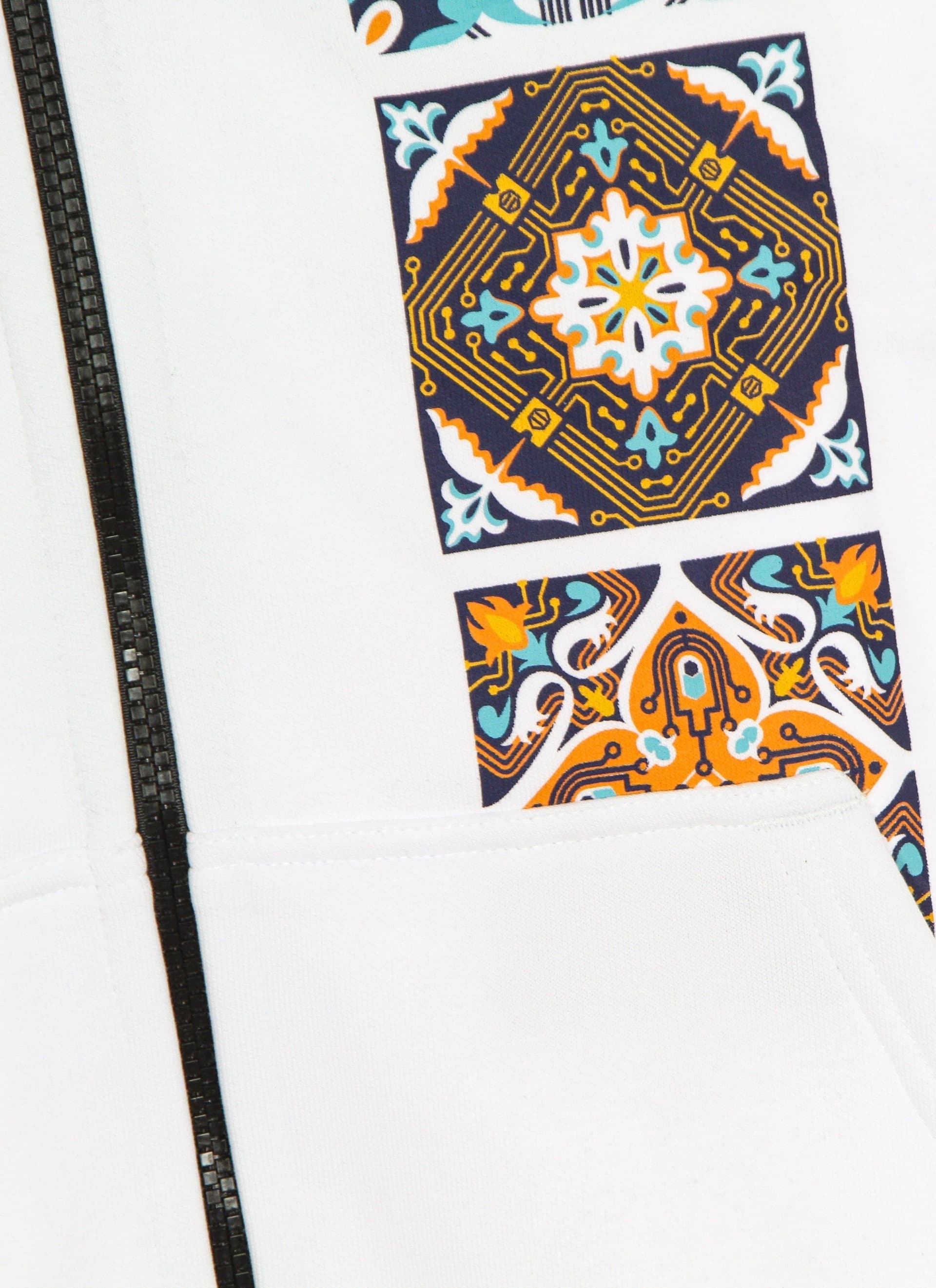 DOLLY NOIRE Felpa Cappuccio Zip Uomo Maioliche a Circuito Stampato Hoodie White da uomo in Felpe con cappuccio Drestige - Casamassima, commercioVirtuoso.it