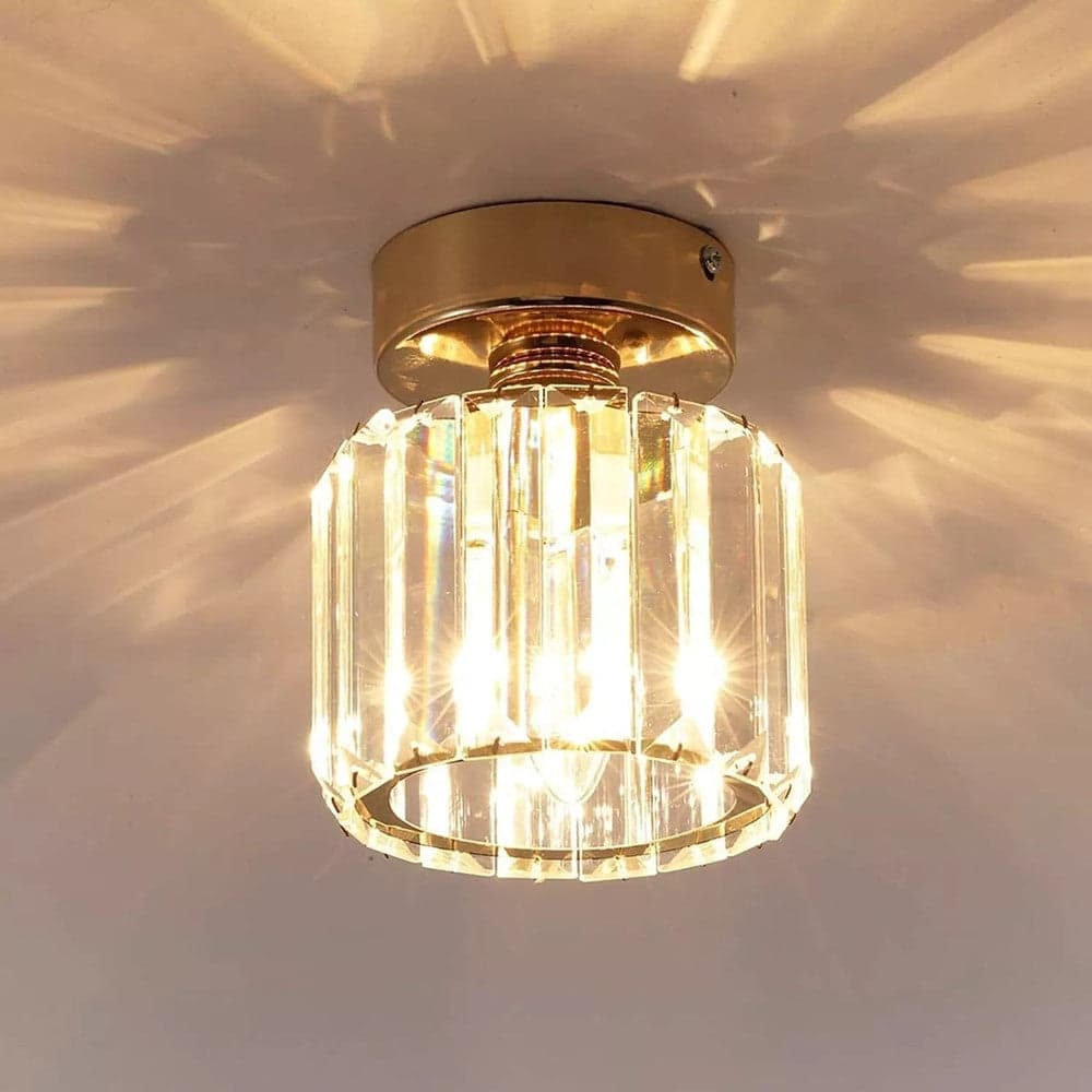 PLAFONIERA LAMPADARIO DA SOFFITTO A CILINDRO ORO E27 IN CRISTALLO DESIGN ELEGANTE in Plafoniere Trade Shop italia - Napoli, commercioVirtuoso.it