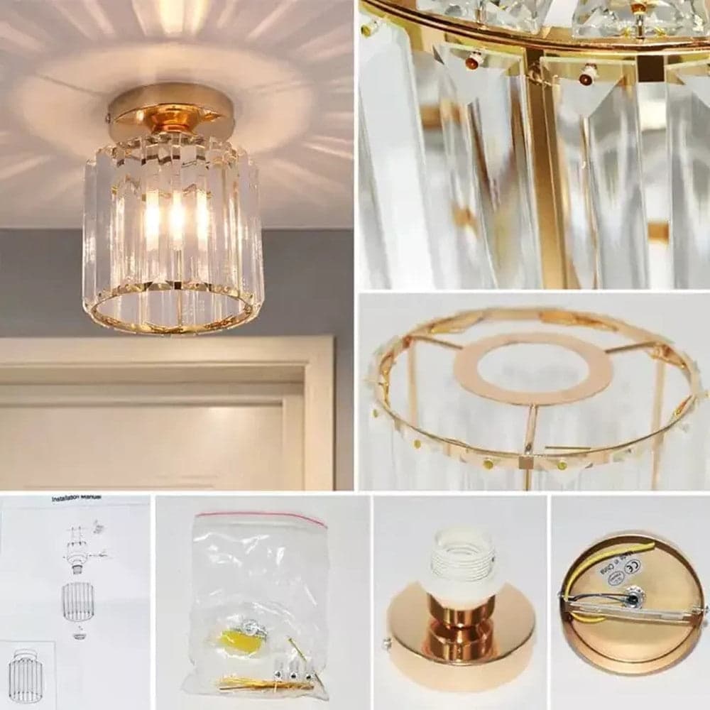 PLAFONIERA LAMPADARIO DA SOFFITTO A CILINDRO ORO E27 IN CRISTALLO DESIGN ELEGANTE in Plafoniere Trade Shop italia - Napoli, commercioVirtuoso.it