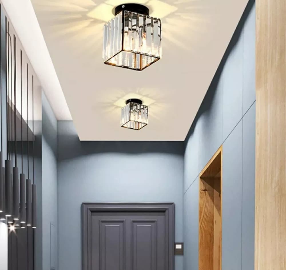 PLAFONIERA LAMPADA DA SOFFITTO A CUBO NERO ATTACCO E27 IN CRISTALLO DESIGN ELEGANTE in Lampadari Trade Shop italia - Napoli, commercioVirtuoso.it