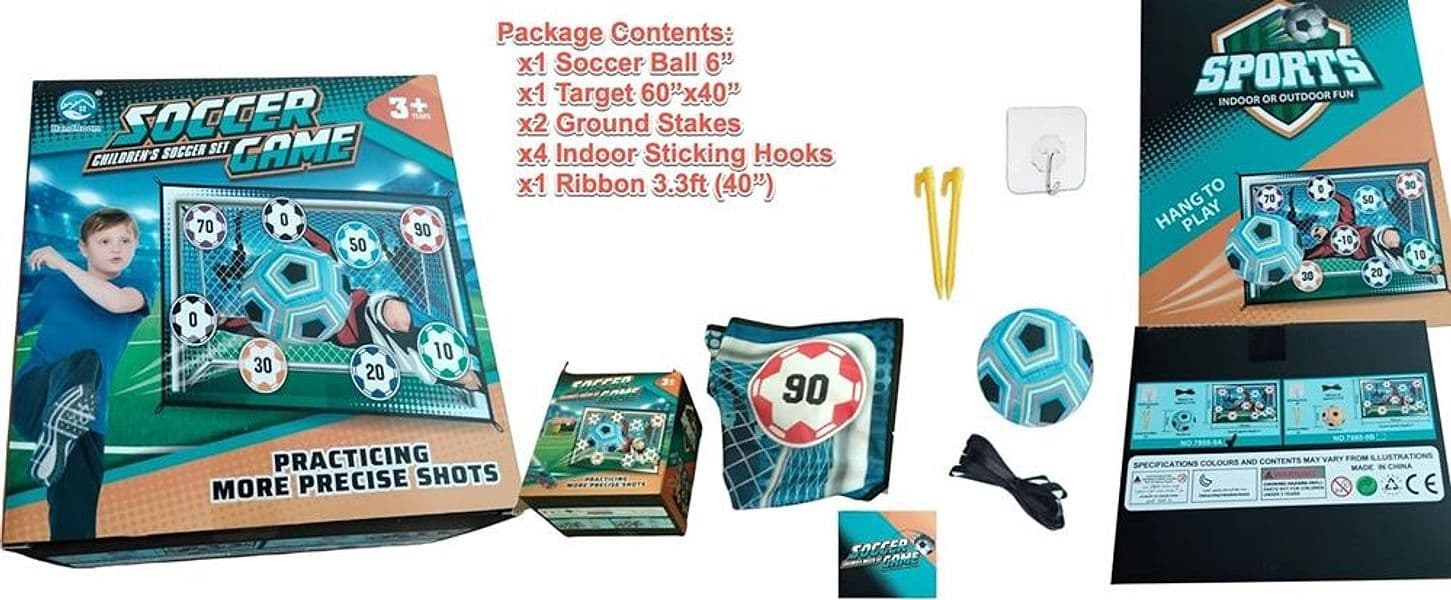 SET GIOCO PER BAMBINI 8PZ PALLONE DA CALCIO PICCHETTI GANCI BERSAGLIO ADESIVO 60"X40" in Calcio Trade Shop italia - Napoli, commercioVirtuoso.it