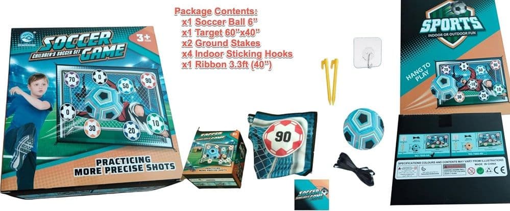 SET GIOCO PER BAMBINI 8PZ PALLONE DA CALCIO PICCHETTI GANCI BERSAGLIO ADESIVO 60"X40" in Calcio Trade Shop italia - Napoli, commercioVirtuoso.it