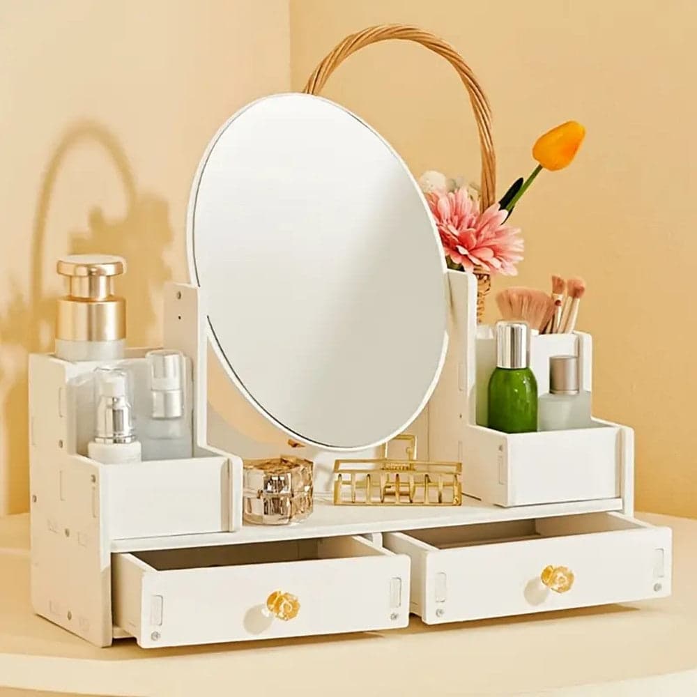 SPECCHIO TRUCCO CON CASSETTI IN LEGNO ORGANIZER GIOIELLI PENNELLI MONTAGGIO SU COMÒ in Scatole Trade Shop italia - Napoli, commercioVirtuoso.it