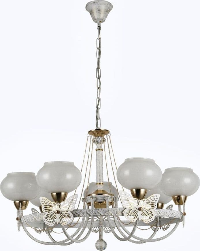 LAMPADARIO CLASSICO BIANCO ANTICATO SHABBY CHIC LAMPADA 7 COPPE CON FARFALLE 92433 in Lampadari Trade Shop italia - Napoli, commercioVirtuoso.it