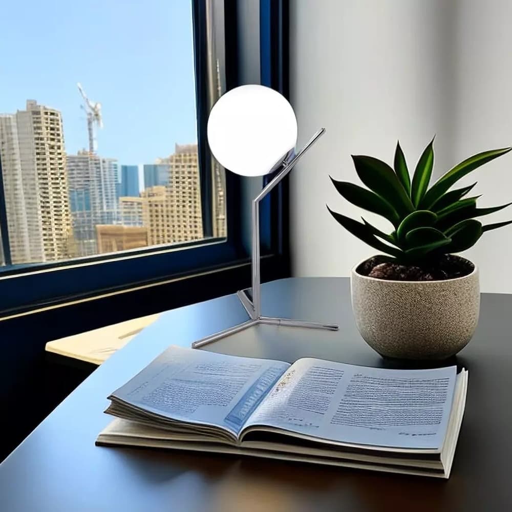 LAMPADA SCRIVANIA RAMO CON SFERA E27 ARGENTO LUCIDO LUCE TAVOLO MINIMAL LED 10236 in Lampade da lavoro Trade Shop italia - Napoli, commercioVirtuoso.it