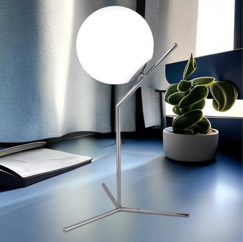 LAMPADA SCRIVANIA RAMO CON SFERA E27 ARGENTO LUCIDO LUCE TAVOLO MINIMAL LED 10236 in Lampade da lavoro Trade Shop italia - Napoli, commercioVirtuoso.it