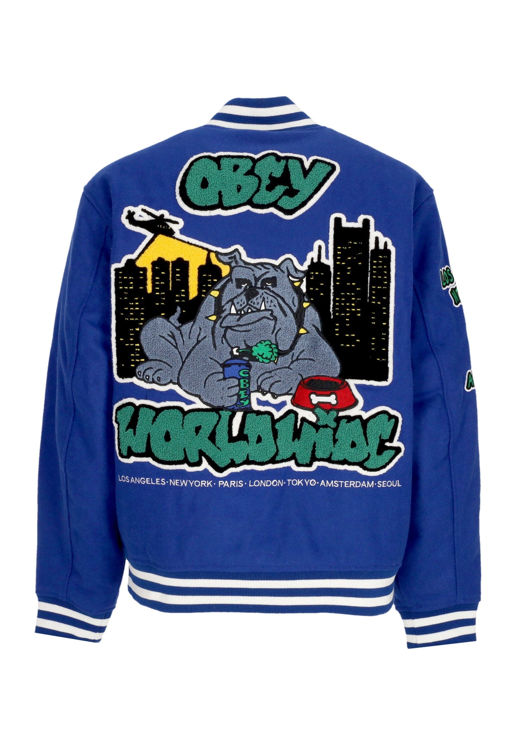 OBEY Giubbotto College Uomo Roll Call Varsity Jacket Surf Blue da uomo in Giacche Drestige - Casamassima, commercioVirtuoso.it