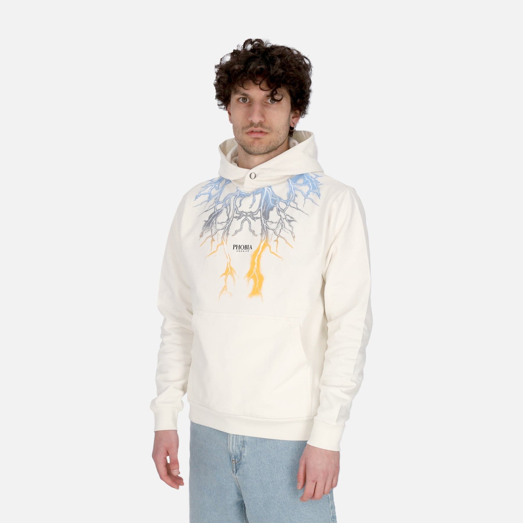 PHOBIA Felpa Leggera Cappuccio Uomo Bicolor Lightning Print Hoodie White da uomo in Felpe con cappuccio Drestige - Casamassima, commercioVirtuoso.it