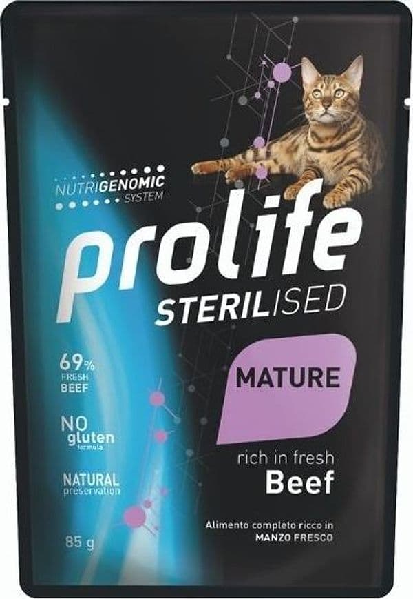 Prolife Sterilised Mature mangime umido Gatti manzo 85 gr