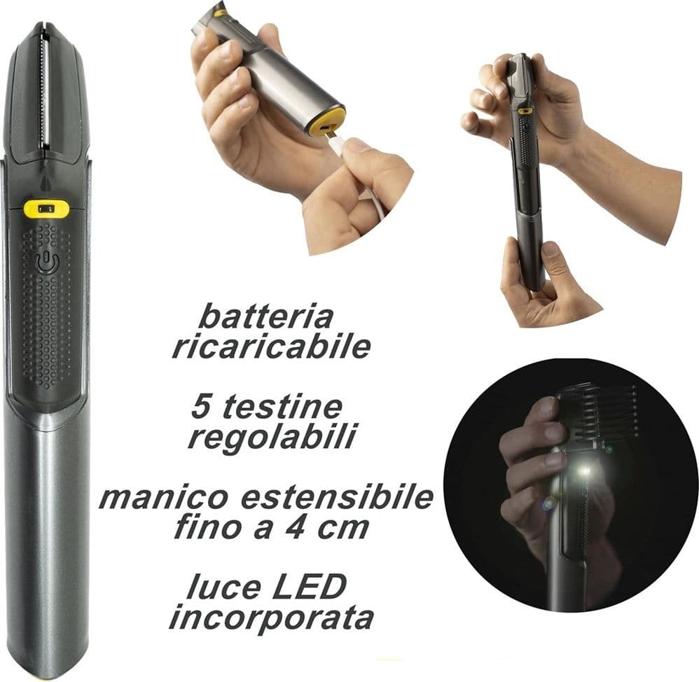 RASOIO PROFESSIONALE ELETTRICO TRIM-MAX SENZA FILI LUCE LED KIT 5 TESTINE BARBA CAPELLI in Rasoi multifunzione e kit Trade Shop italia - Napoli, commercioVirtuoso.it
