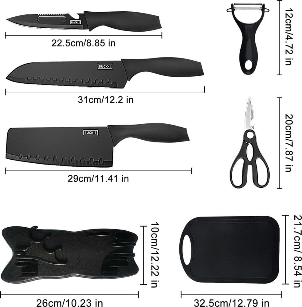 SET DI 7PZ COLTELLI DA CUCINA PROFESSIONALI CHEF FORBICI PELAPATATE ACCIAIO NERO in Coltelli da Chef Trade Shop italia - Napoli, commercioVirtuoso.it