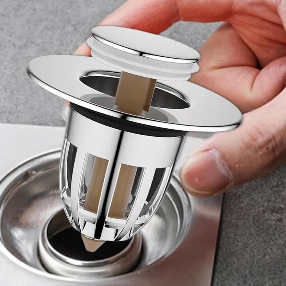 TAPPO DI SCARICO PER LAVANDINO BAGNO FILTRO IN ACCIAIO A PRESSIONE COPRI SCARICO in Tappi Trade Shop italia - Napoli, commercioVirtuoso.it