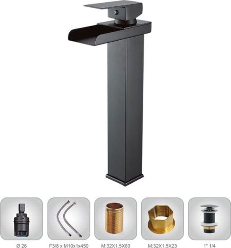 MISCELATORE A CASCATA NERO LAVABO BAGNO RUBINETTO A CANNA ALTA MONOCOMANDO 87399 in Rubinetti per lavandini bagno Trade Shop italia - Napoli, commercioVirtuoso.it