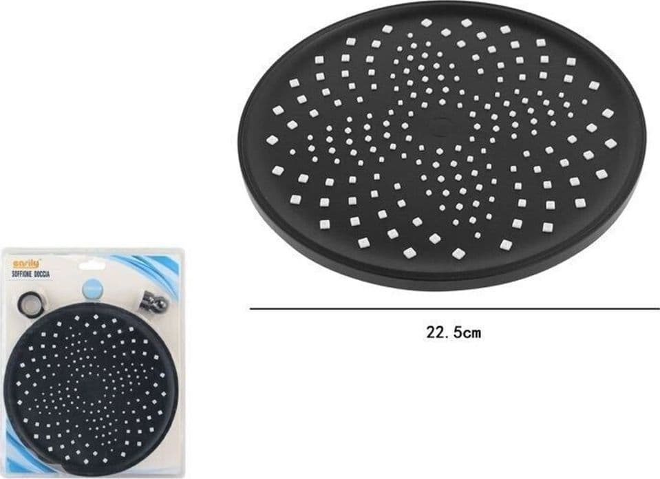 SOFFIONE DOCCIA TONDO NERO 22.5CM IN ABS BAGNO MISCELATORE FILTRO ANTICALCARE 87131 in Telefoni doccia Trade Shop italia - Napoli, commercioVirtuoso.it