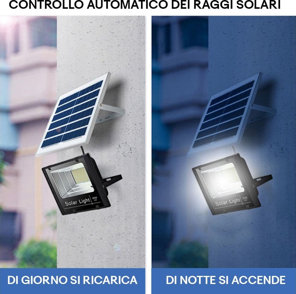 FARO A LED CON PANNELLO SOLARE 200 W LUCE BIANCA FREDDA 6500K BATTERIE AL LITIO in Proiettori Trade Shop italia - Napoli, commercioVirtuoso.it