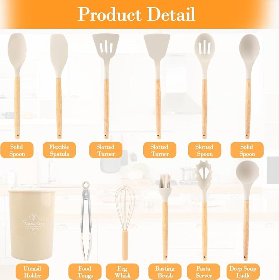 SET 12 ATTREZZI CUCINA IN SILICONE ANTIADERENTE CON PORTA UTENSILI MANICO IN LEGNO in Cucchiai da cucina Trade Shop italia - Napoli, commercioVirtuoso.it