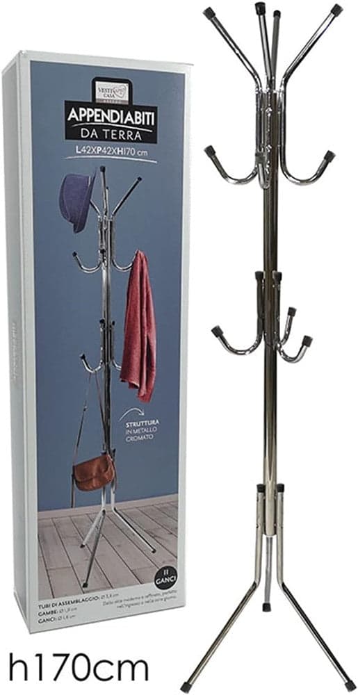 APPENDIABITI DA TERRA 170 CM ATTACCAPANNI 11 GANCI CROMATO PIANTANA APPENDI ABITI in Stand appendiabiti Trade Shop italia - Napoli, commercioVirtuoso.it
