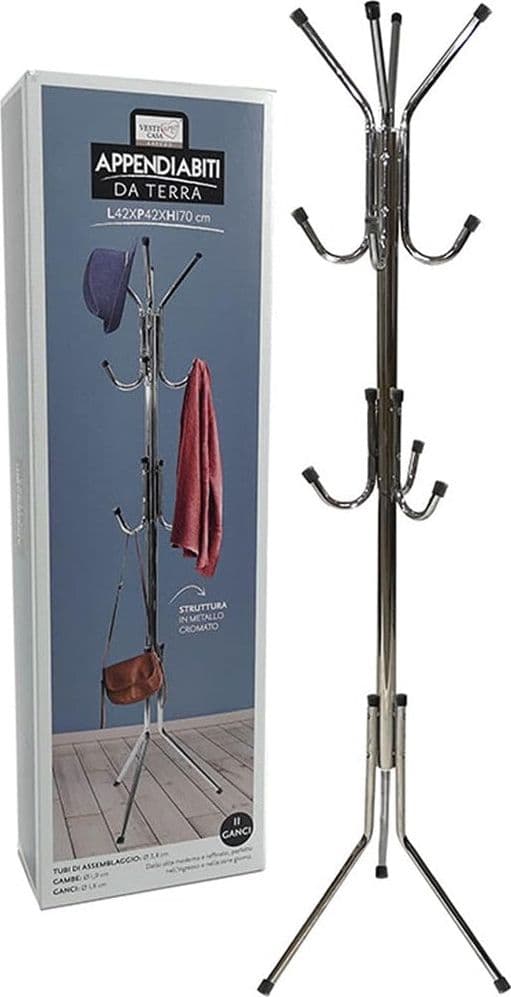 APPENDIABITI DA TERRA 170 CM ATTACCAPANNI 11 GANCI CROMATO PIANTANA APPENDI ABITI in Stand appendiabiti Trade Shop italia - Napoli, commercioVirtuoso.it