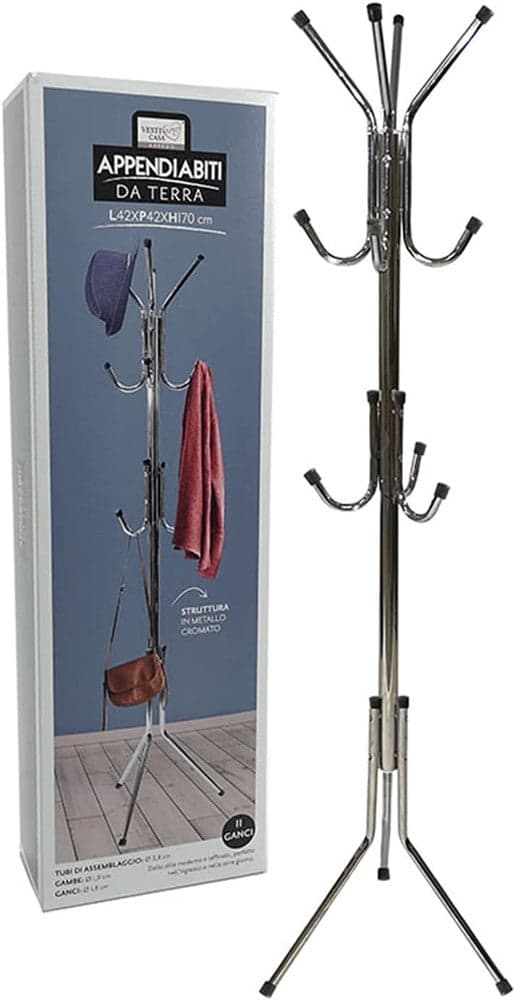 APPENDIABITI DA TERRA 170 CM ATTACCAPANNI 11 GANCI CROMATO PIANTANA APPENDI ABITI in Stand appendiabiti Trade Shop italia - Napoli, commercioVirtuoso.it