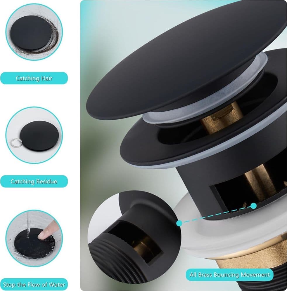 PILETTA CLICK CLACK LAVABO LAVANDINO UNIVERSALE 1/4" POP UP TAPPO DI SCARICO NERO 59606 in Rubinetti per lavandini bagno Trade Shop italia - Napoli, commercioVirtuoso.it