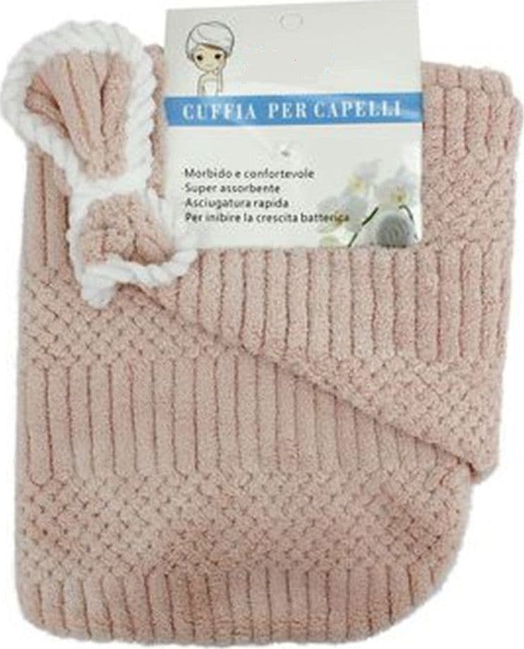 CUFFIA ASCIUGAMANO SHAMPOO BAGNO DOCCIA ASCIUGA CAPELLI FIOCCHETTO ROSA 79631 - 3