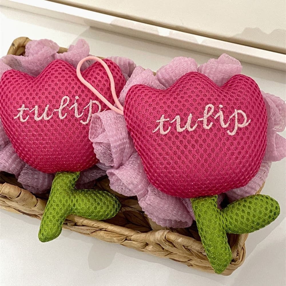 SPUGNA DOCCIA A RETE BAGNO ESFOLIANTE PELLE CORPO CON FIORE DI TULIPANO ROSA 10771 in Spugne Trade Shop italia - Napoli, commercioVirtuoso.it