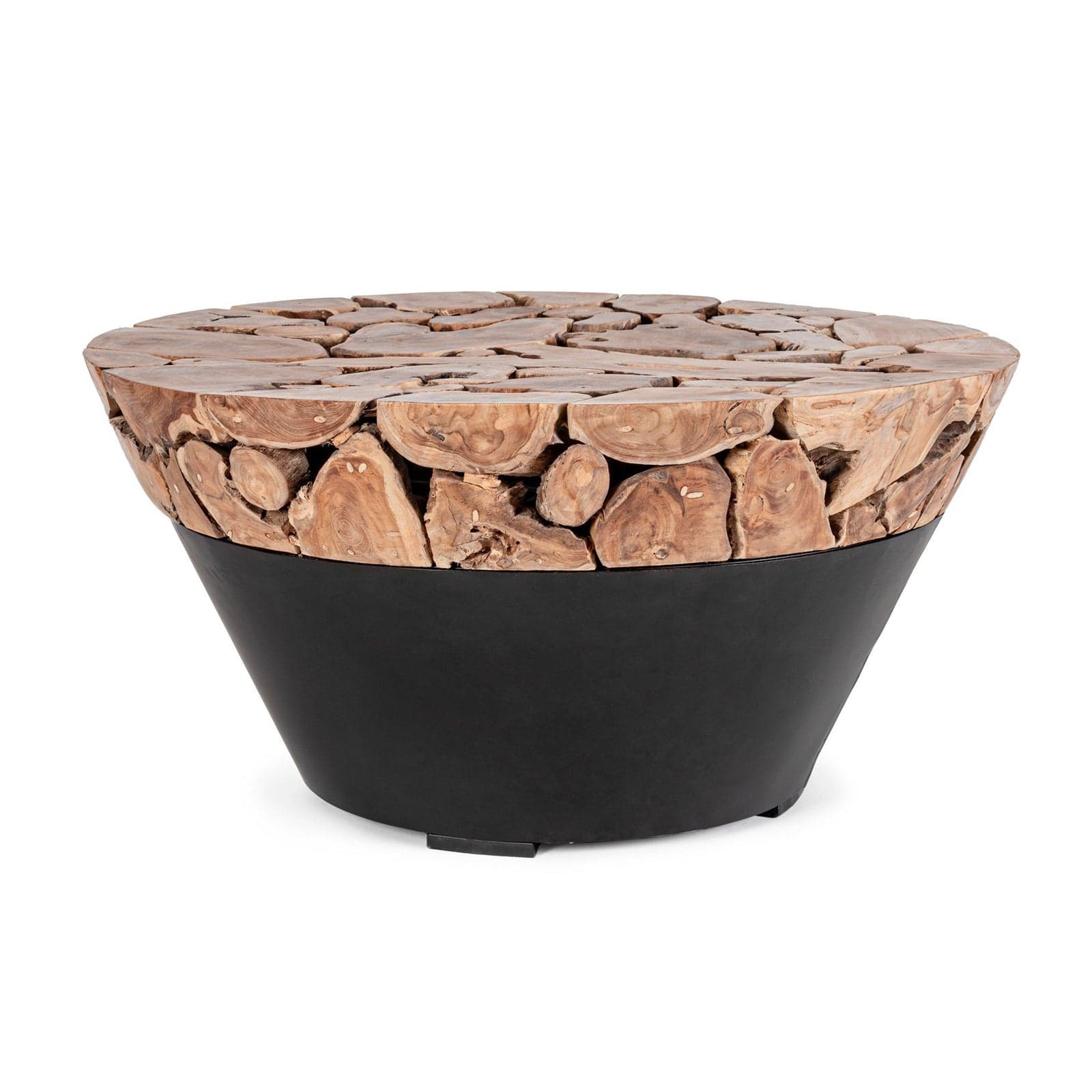 Tavolino "Grenada" base in acciaio e piano in radici di teak per interni - 21