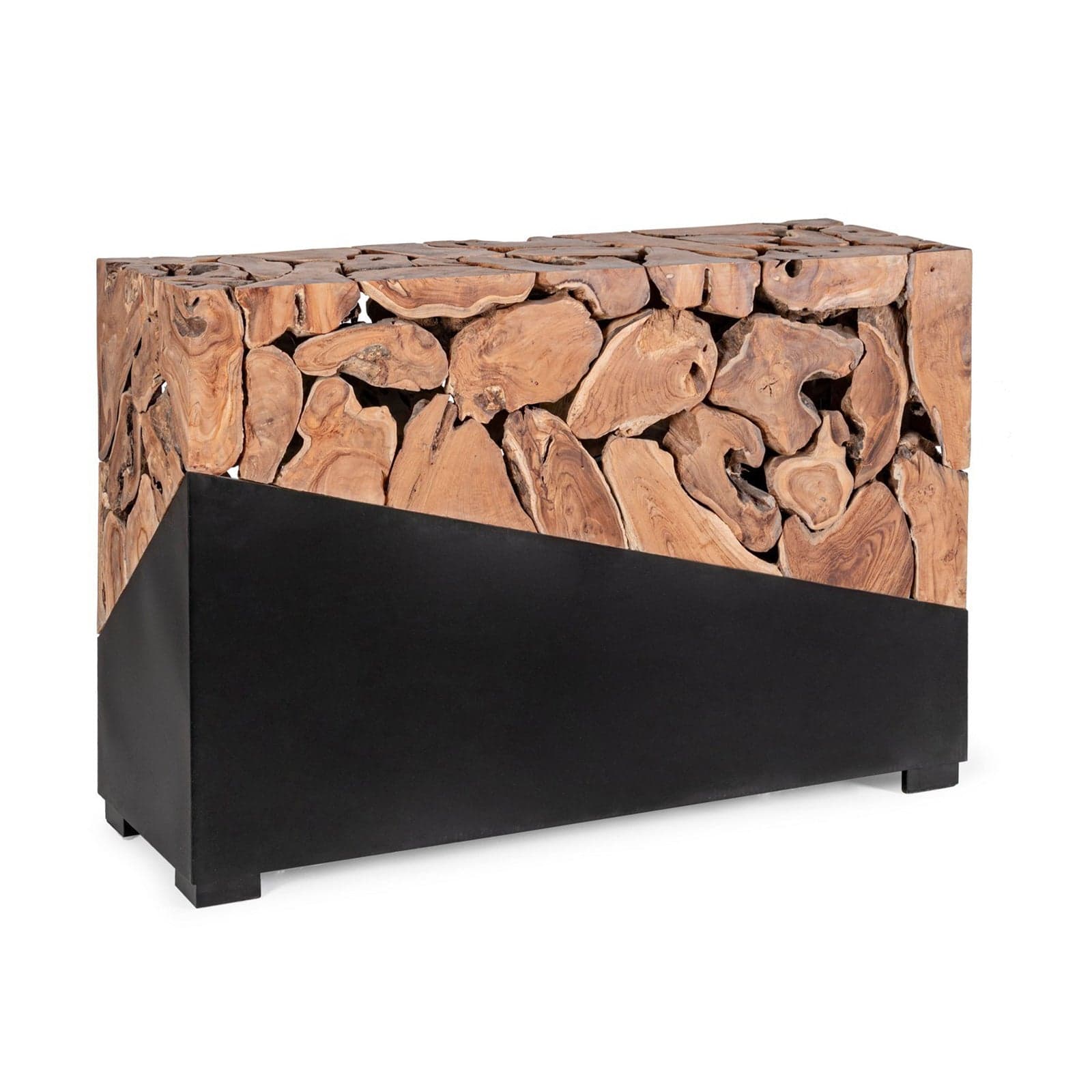 Consolle "Grenada" con piano in radici di teak con base in acciaio per interni - 10
