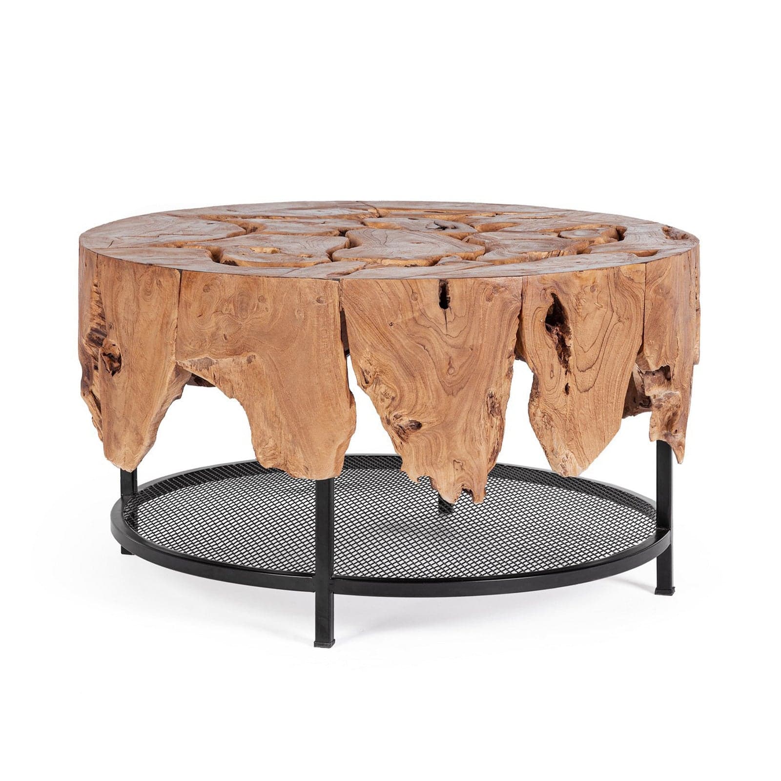 Tavolino "Grenada" base in acciaio e piano in radici di teak per interni - 20