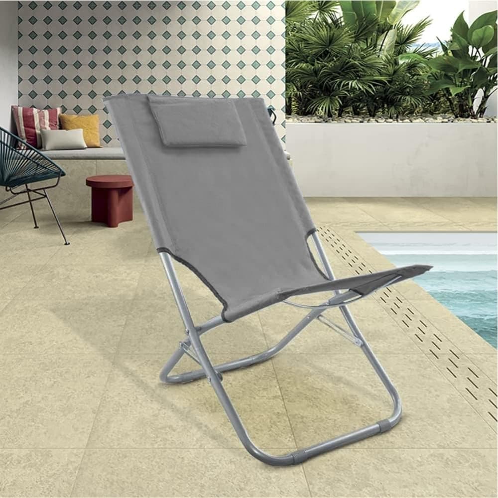 SPIAGGINA CON CUSCINO PER TESTIERA GRIGIO 57X47X95 CM PIEGHEVOLE PORTATILE 281017 in Lettini Trade Shop italia - Napoli, commercioVirtuoso.it